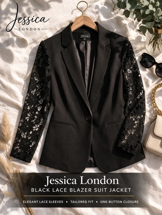 Jessica London Black Lace Blazer Suit Jacket - Picture 1 of 10